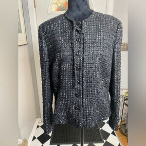 Escada black with white tweed jacket mink at wrist